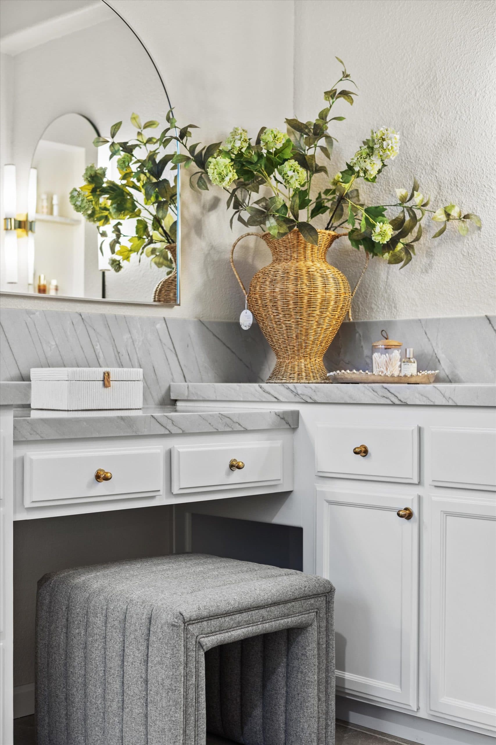 Custom bathroom vanity with marble countertop by Parrish Construction
